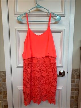 Coral Lace Spaghetti Strap Dress